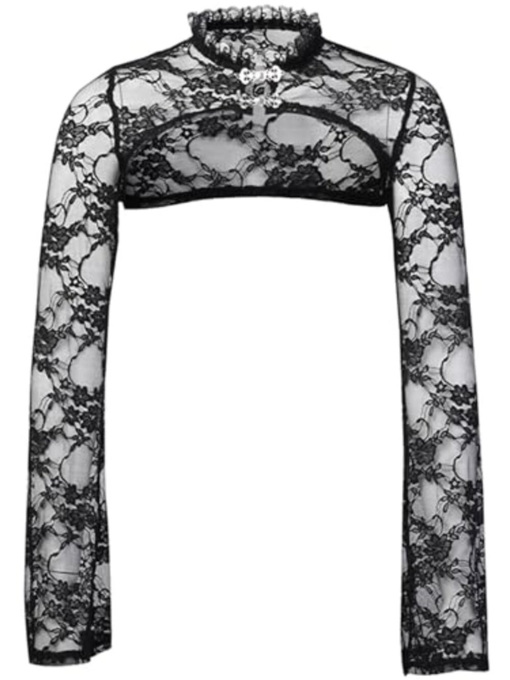 Women's Sheer Lace Mesh Bolero Shrug Punk Flared Sleeves Gothic Top